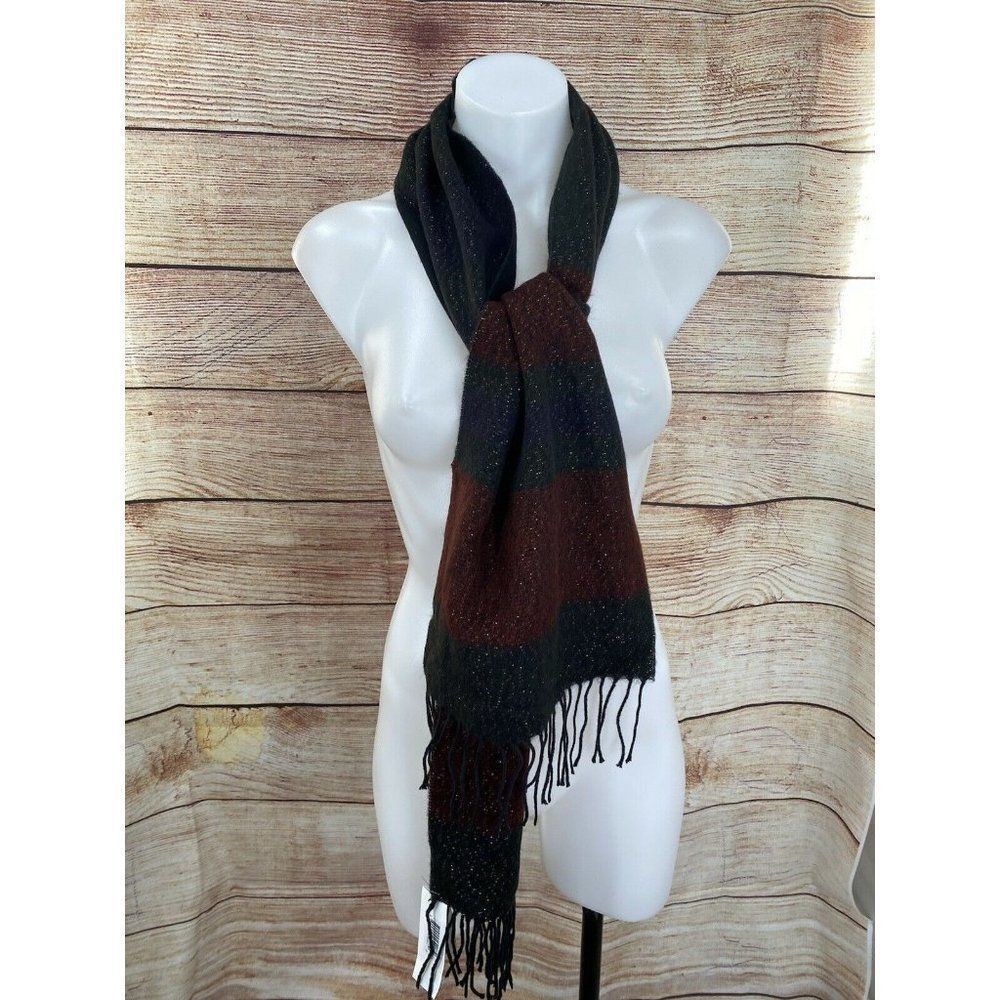 STEVE MADDEN lurex metallic stripe women's winter scarf muffler Burgundy Black